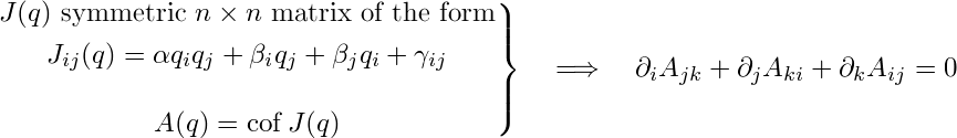 Equations: The cofactor matrix of an SCK tensor is a Killing tensor