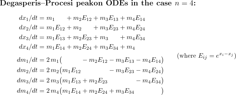 Equations for 4-peakon solution of DP equation